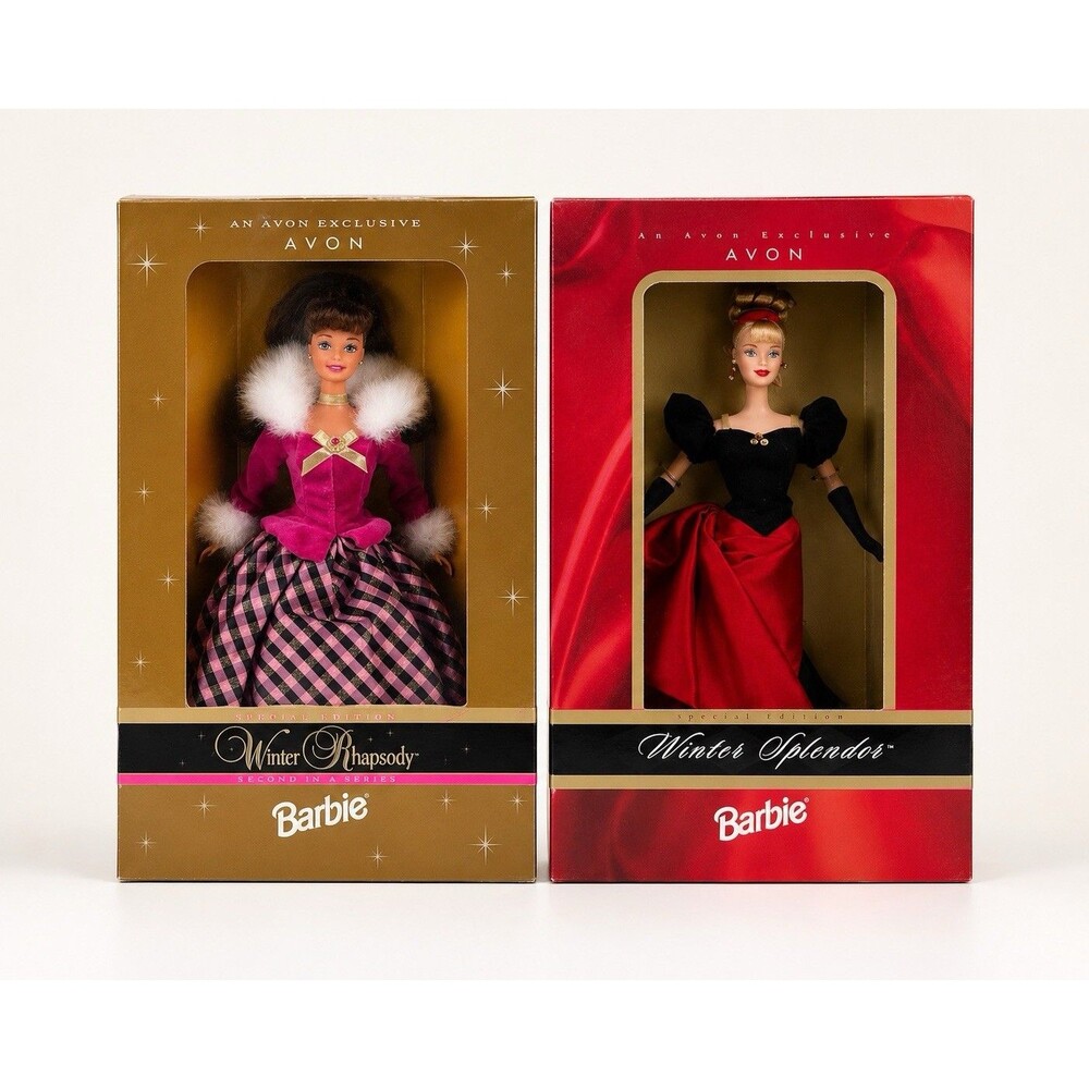 Avon Winter Rhapsody & Winter Splendor Barbie Doll Set NRFB Holiday Collectors